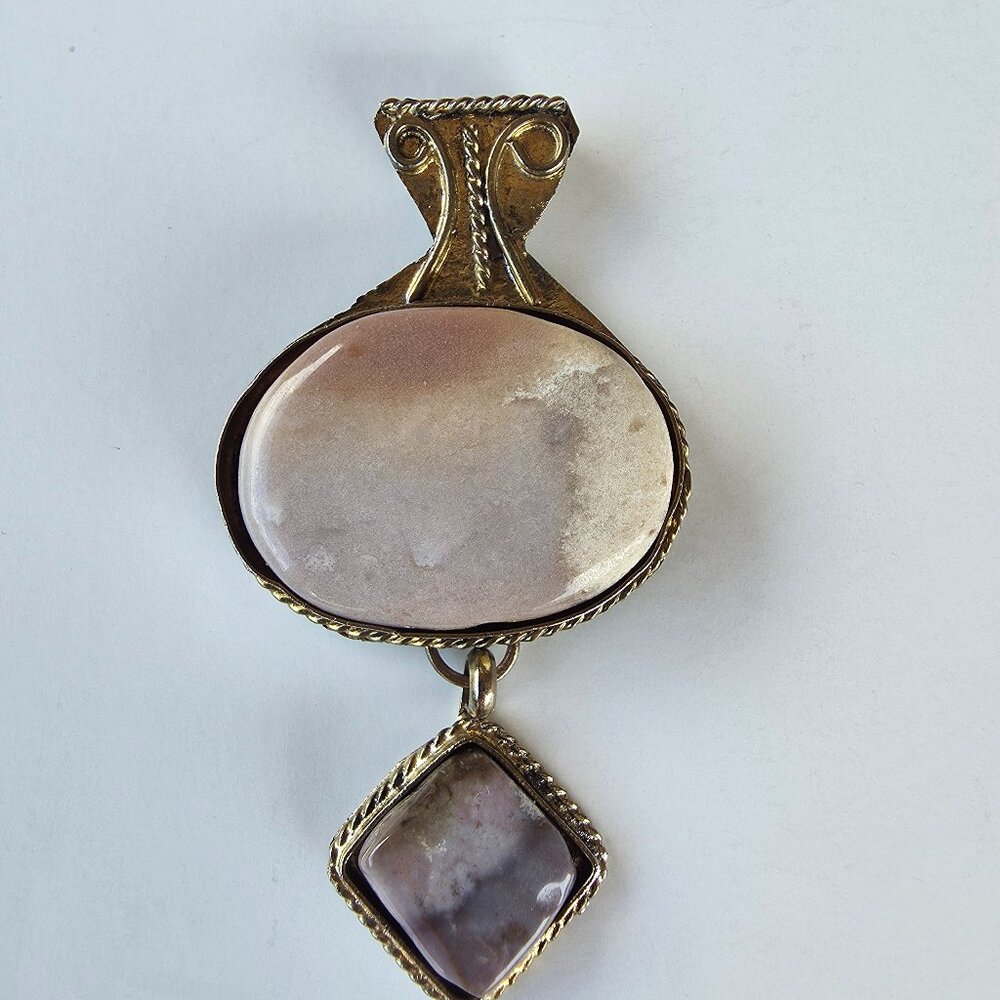Vintage Artisan Jasper & Agate Pendant – Large 3" Statement Piece – Handcrafted